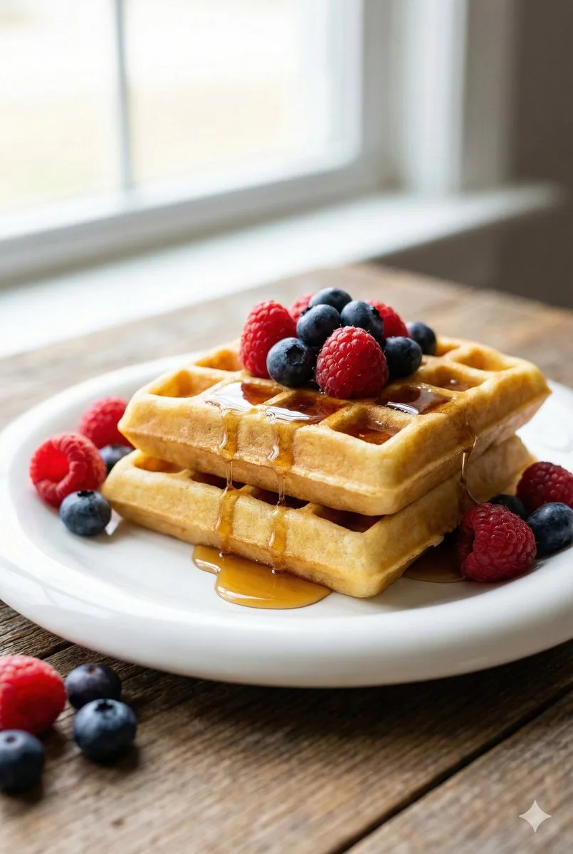 Maple syrup belgian waffles food photography — Sonra