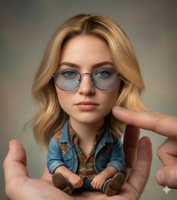 Giant finger poking miniature world — After