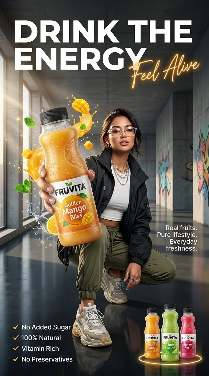 Ultra premium sporty juice advertisement poster — After