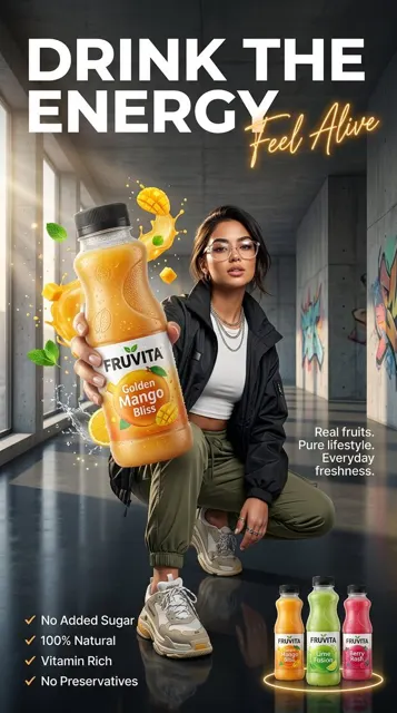 Ultra premium sporty juice advertisement poster