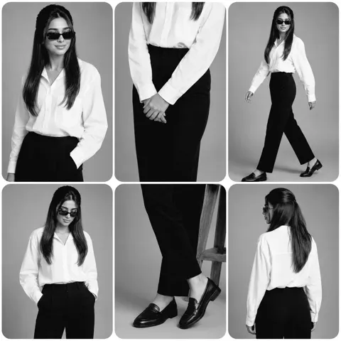 Minimalist black and white fashion editorial collage