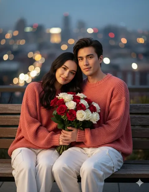 Film couple in fireworks night market