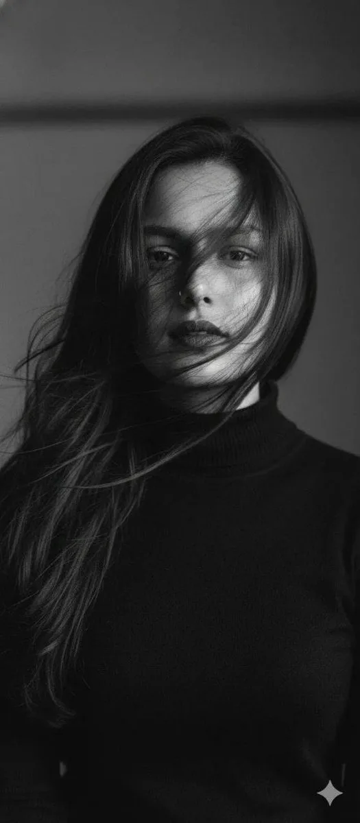 Black and white cinematic fashion portrait — After