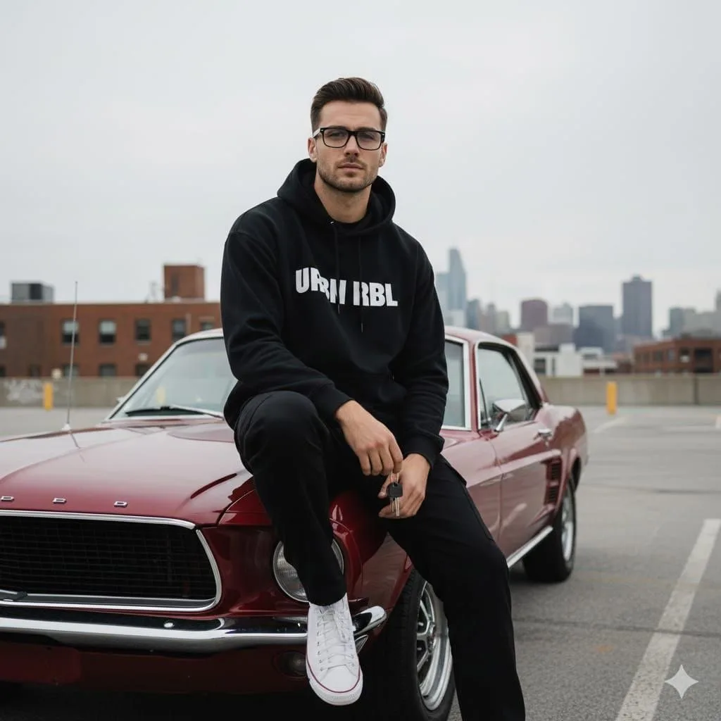 Modern urban man on muscle car — Sonra