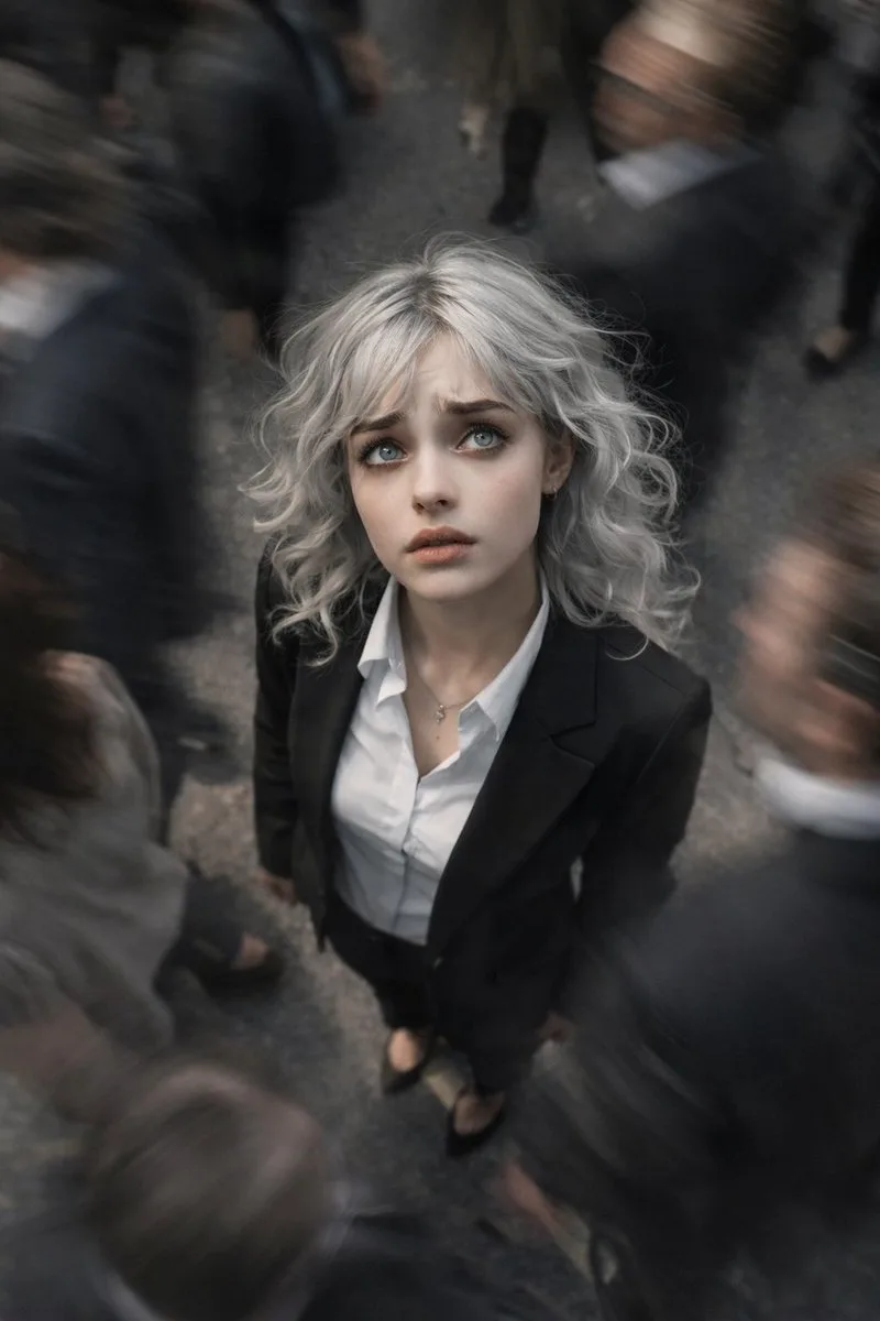 Lonely anxious woman in crowd — Sonra