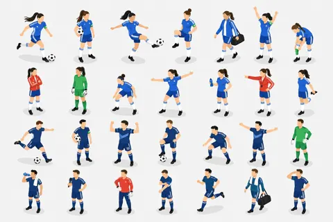 Isometric minimalist football player pose sheet