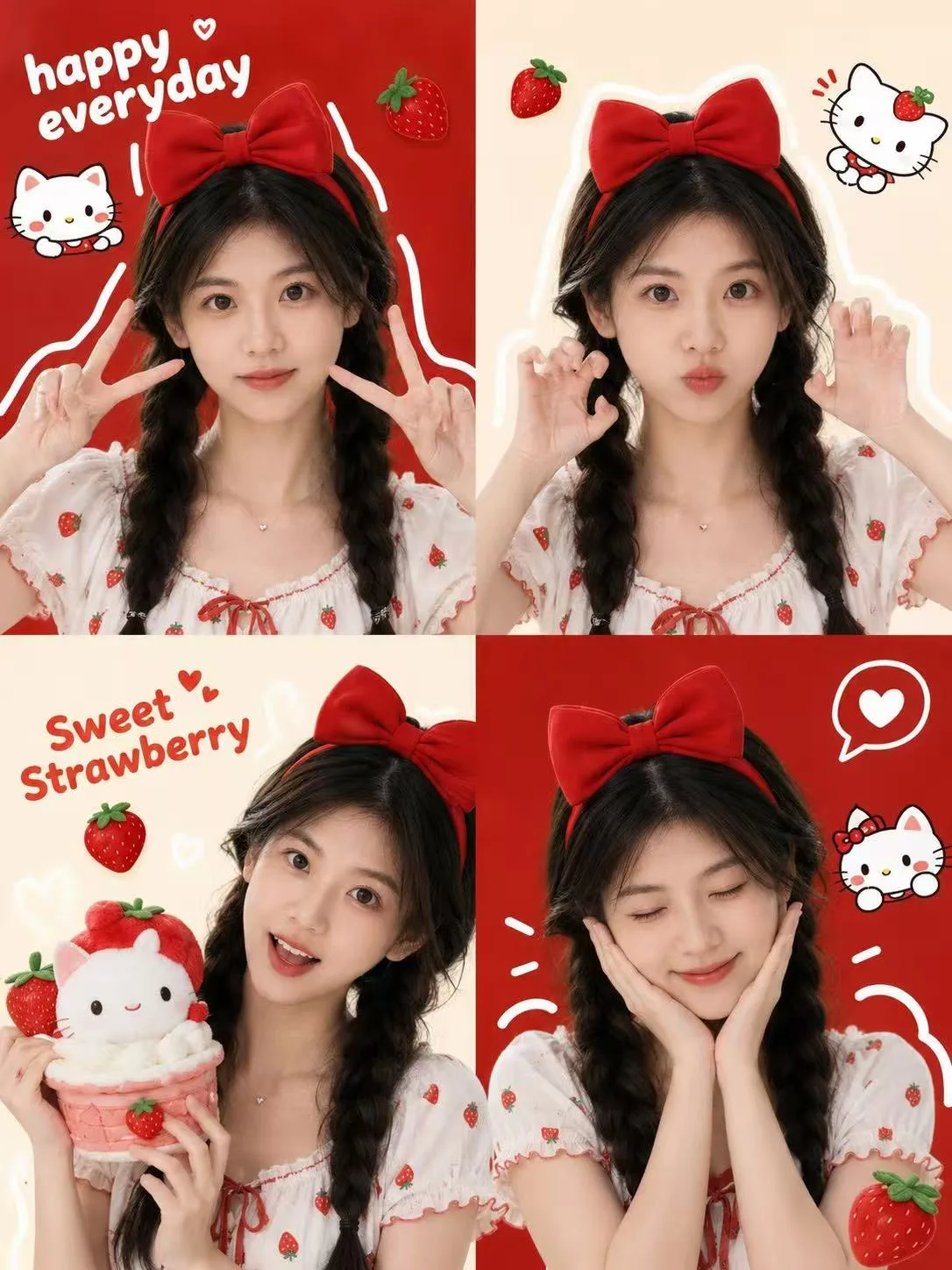 Sweet strawberry kawaii photo booth collage poster — After