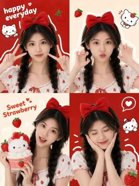 Sweet strawberry kawaii photo booth collage poster
