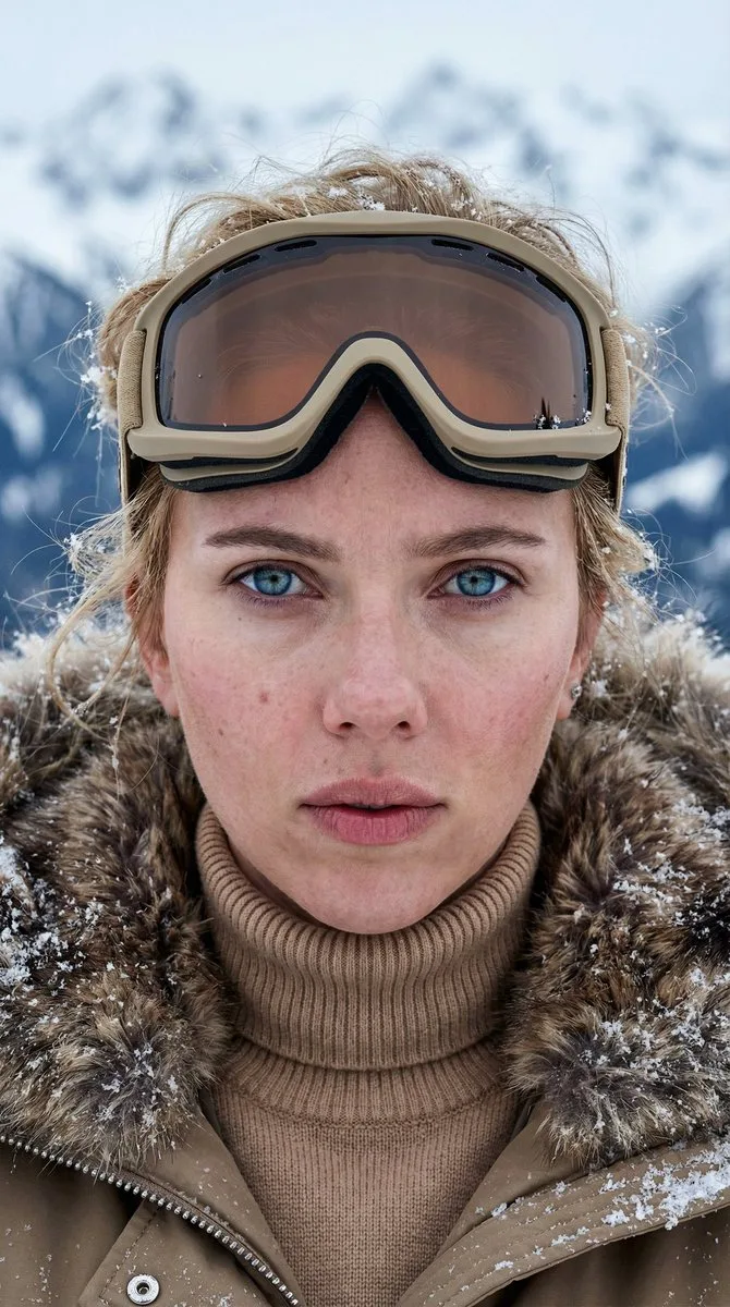 Nordic girl cold gaze snow mountain — Sonra