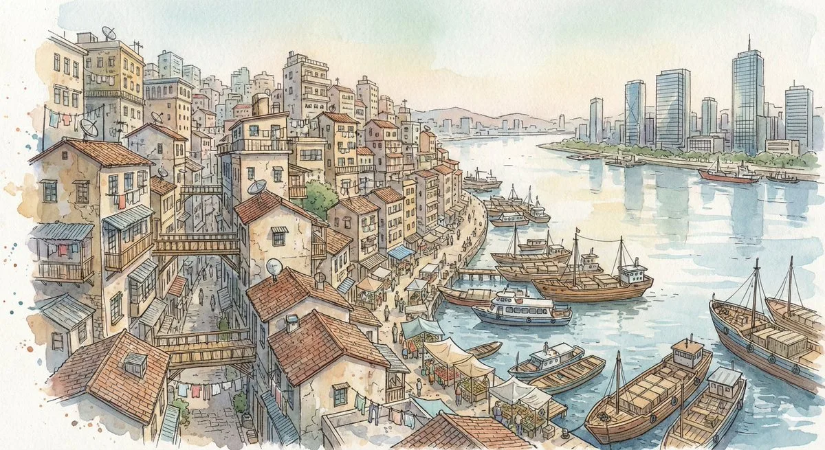 Fantasy hand drawn city — Sonra