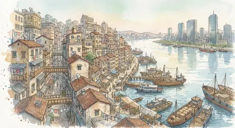 Fantasy hand drawn city