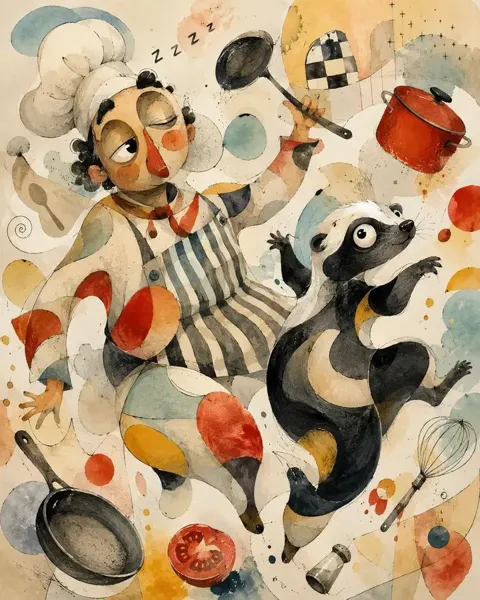 Abstract biomorphic mixed media human animal painting