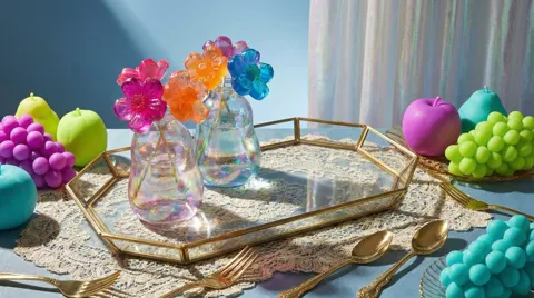 Maximalist liquid glass still life