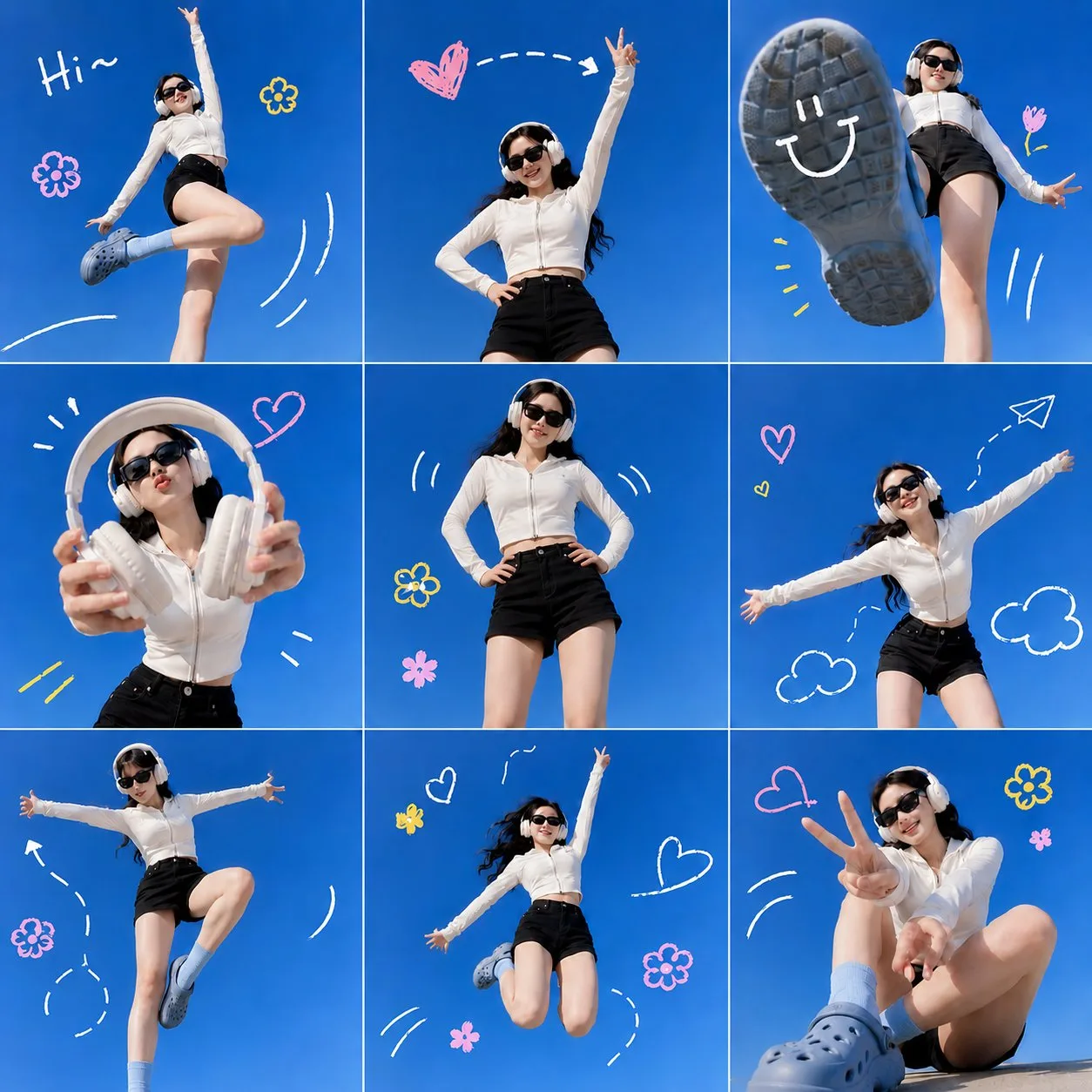 Trendy 3x3 photo collage sporty woman outdoor — Sonra