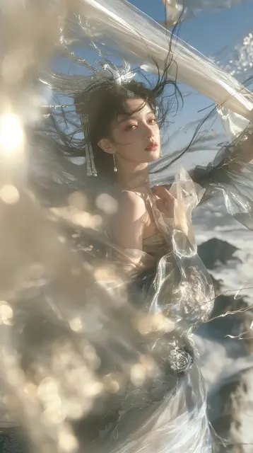 Silver phoenix xianxia goddess snow mountain portrait