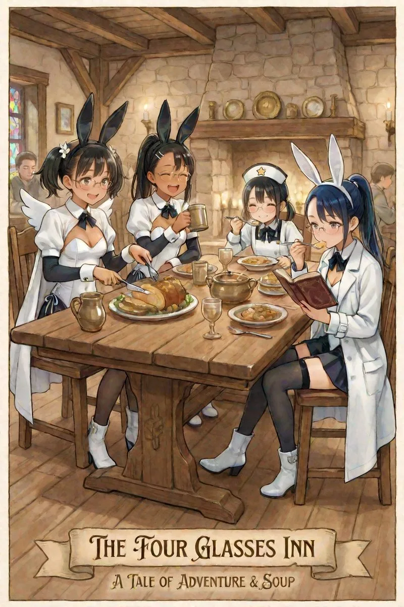 Cheerful dark skinned anime girl inn — After