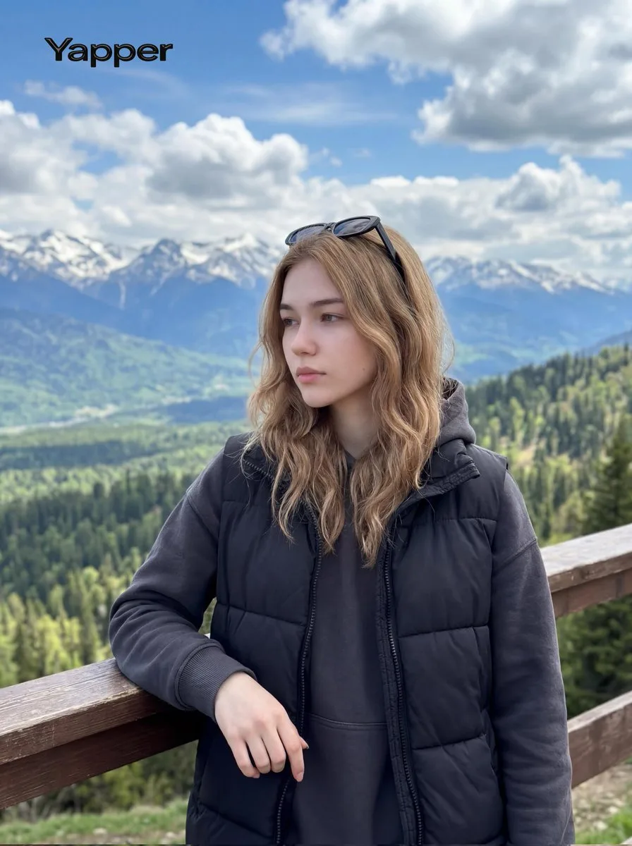 Puffer vest mountain girl — After