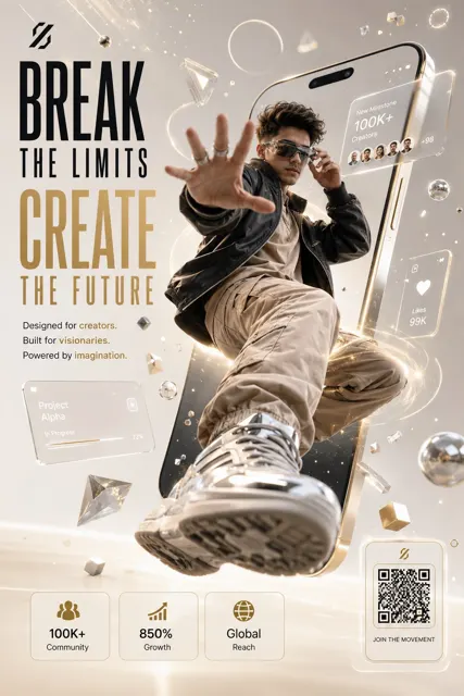 Premium futuristic advertising poster creator smartphone