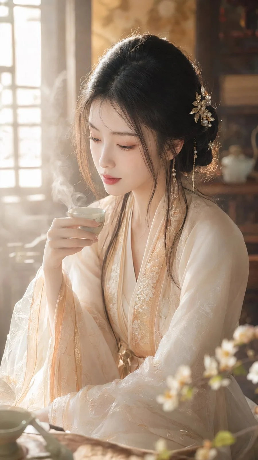 High precision ancient style female portrait tea pavilion — Sonra