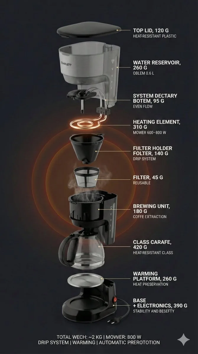 Exploded black gold coffee maker — After