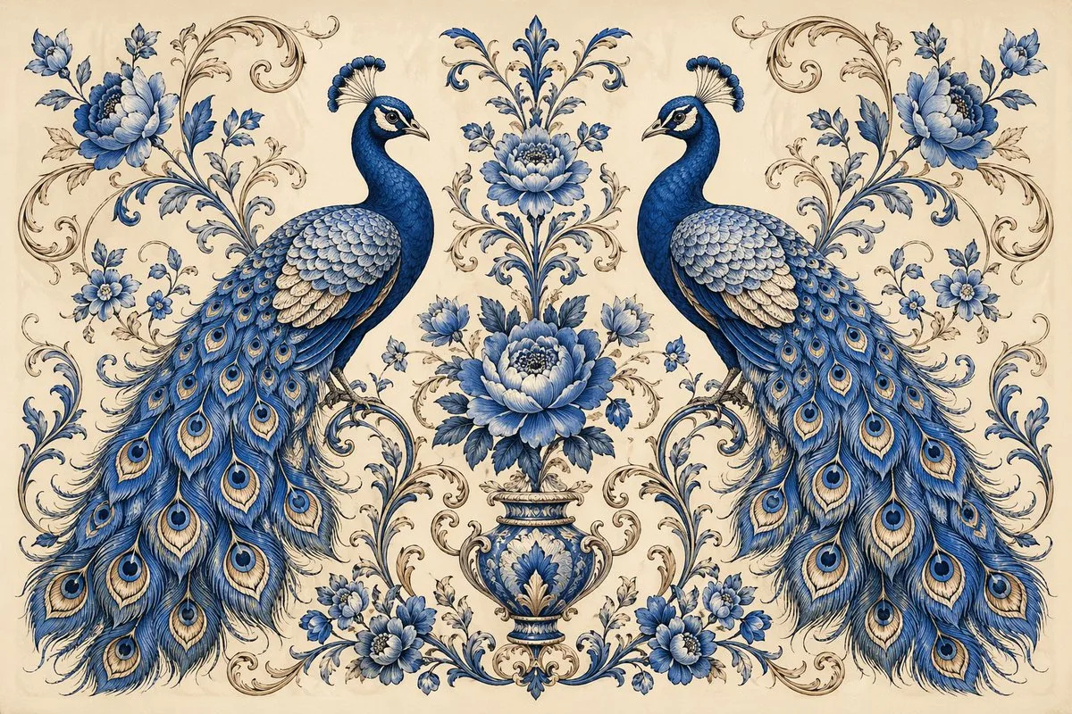 Elegant blue peacock symmetry — Sonra