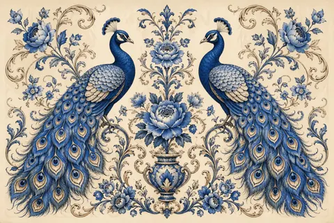 Elegant blue peacock symmetry