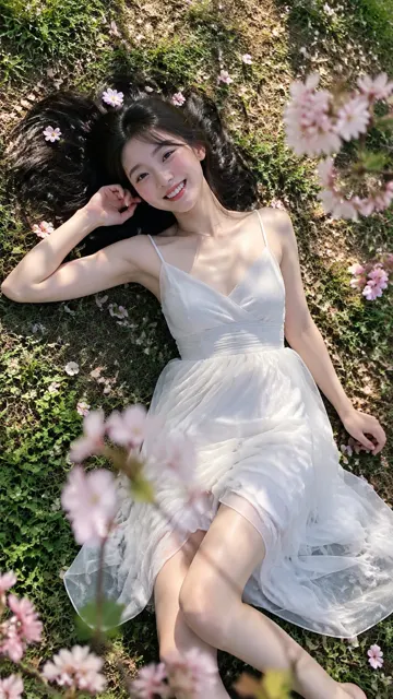 Photorealistic east asian woman cherry blossom portrait