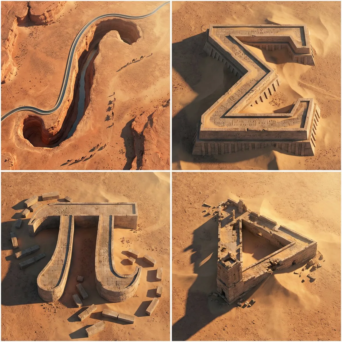 Monumental math symbols desert art — Sonra