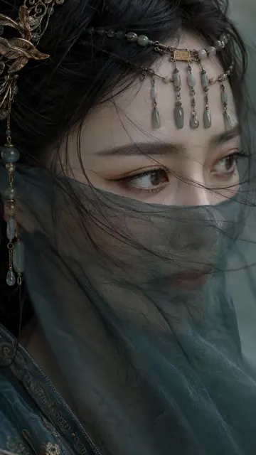 Ancient style extreme close up veiled female portrait