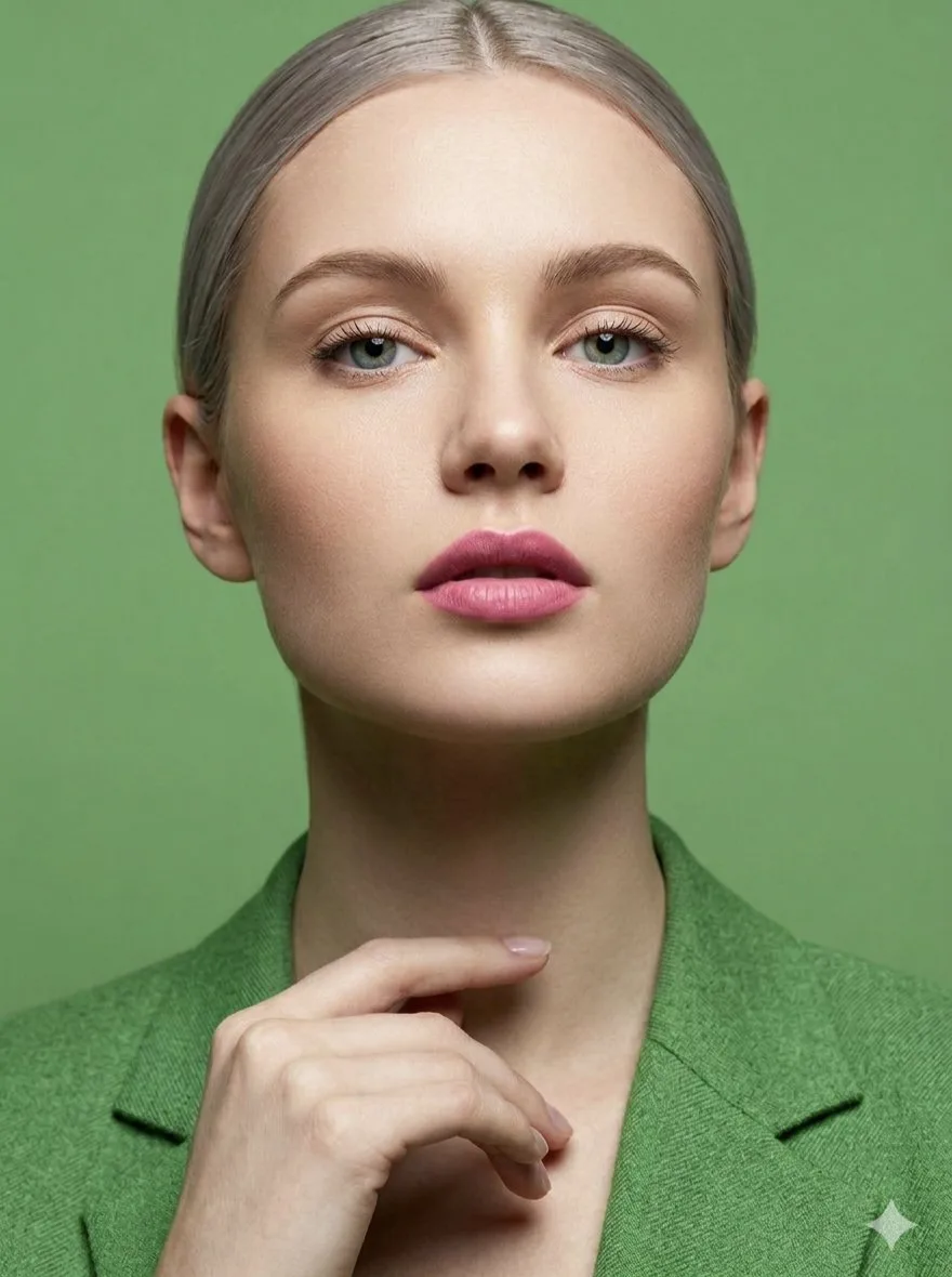 Silver hair woman lime green blazer portrait — Sonra