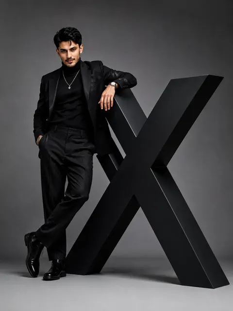 Hyper realistic male brand logo fashion editorial