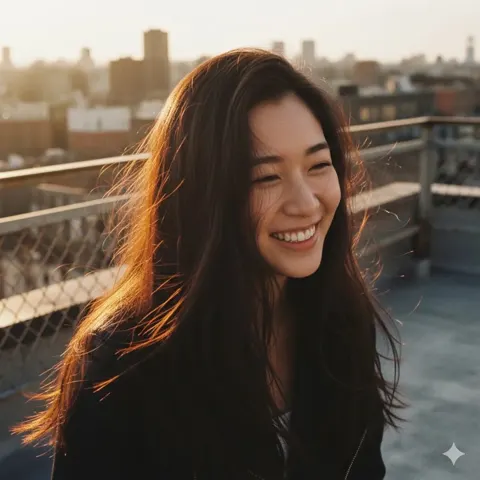 City rooftop sunset girl