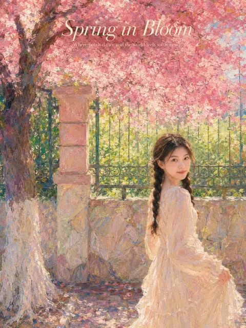 Dreamy spring garden impressionist portrait poster