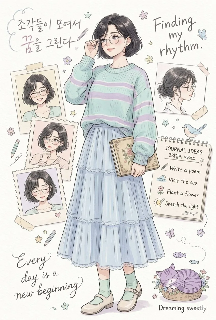 Aesthetic anime girl creative journal scrapbook illustration — After