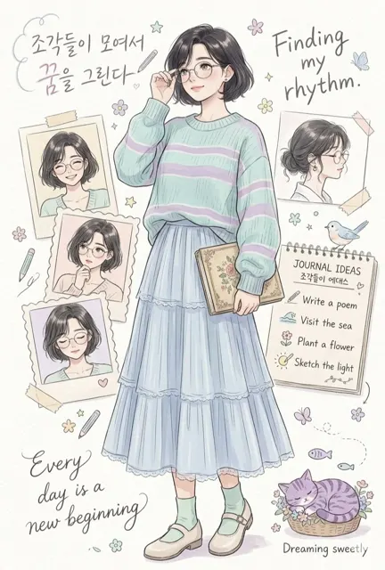 Aesthetic anime girl creative journal scrapbook illustration