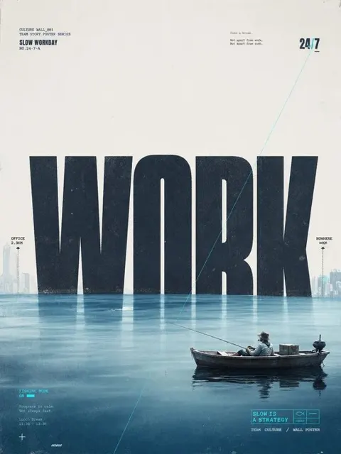 Slow work day fishing concept poster