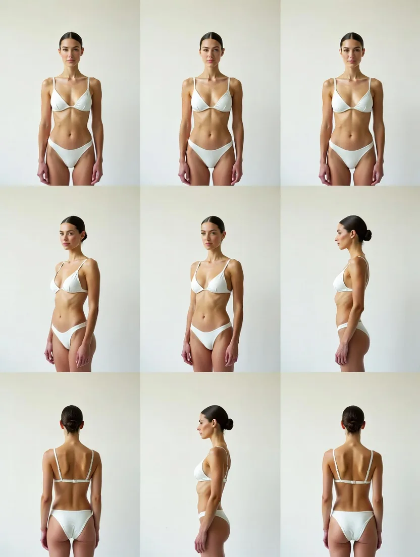 Minimalist white studio swimsuit grid — After