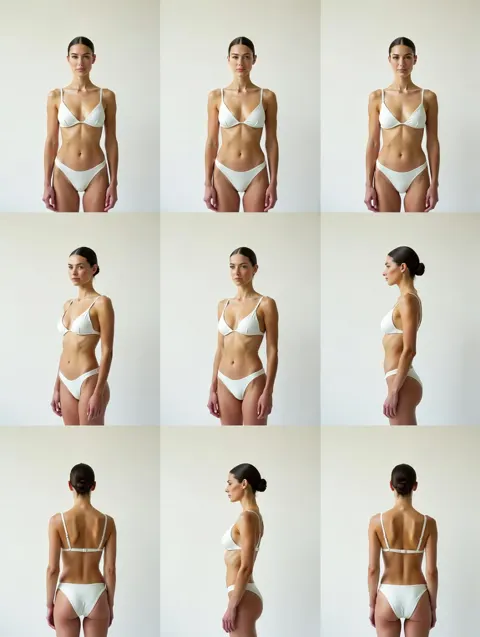 Minimalist white studio swimsuit grid
