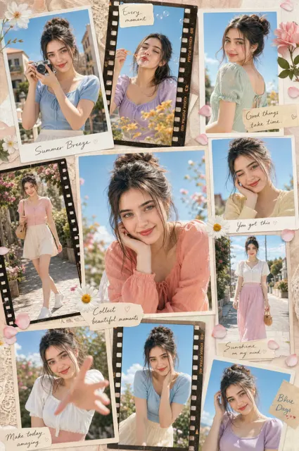 Ultra realistic scrapbook girl collage poster