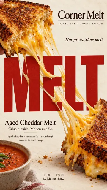 Food typography interaction editorial poster prompt