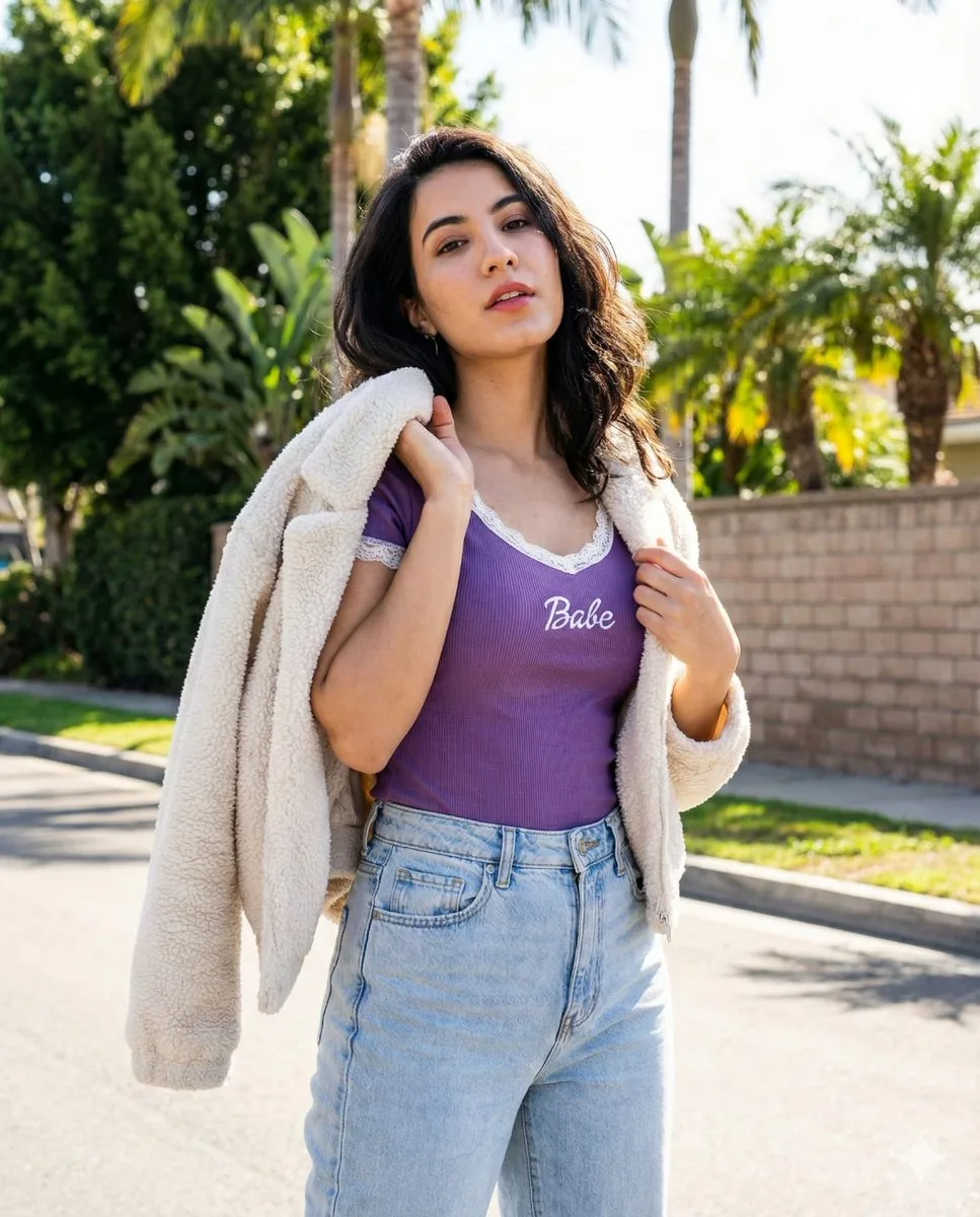 Sunny palm tree purple top girl — Sonra