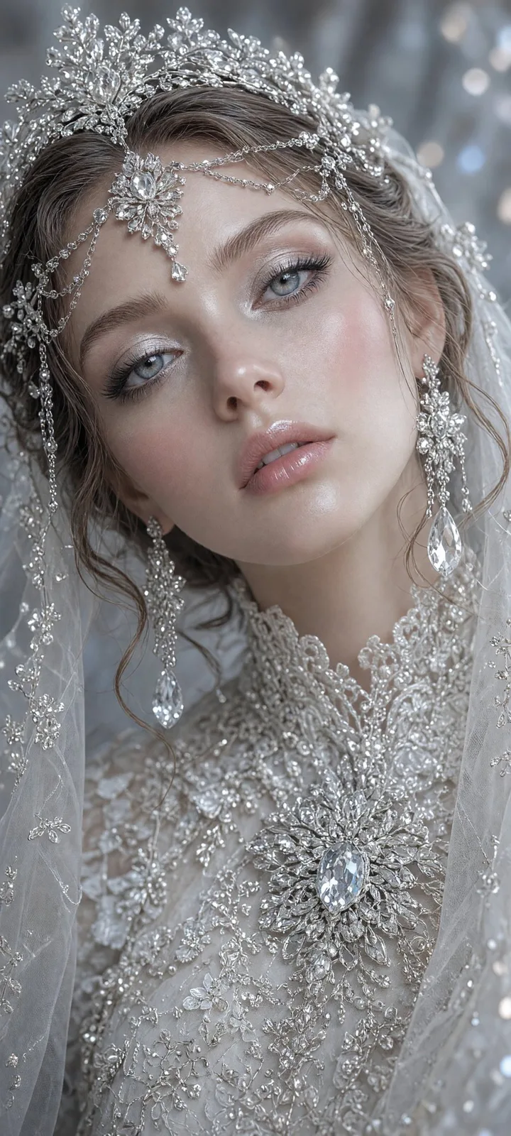 Ultra realistic victorian ice crystal bride portrait — Sonra