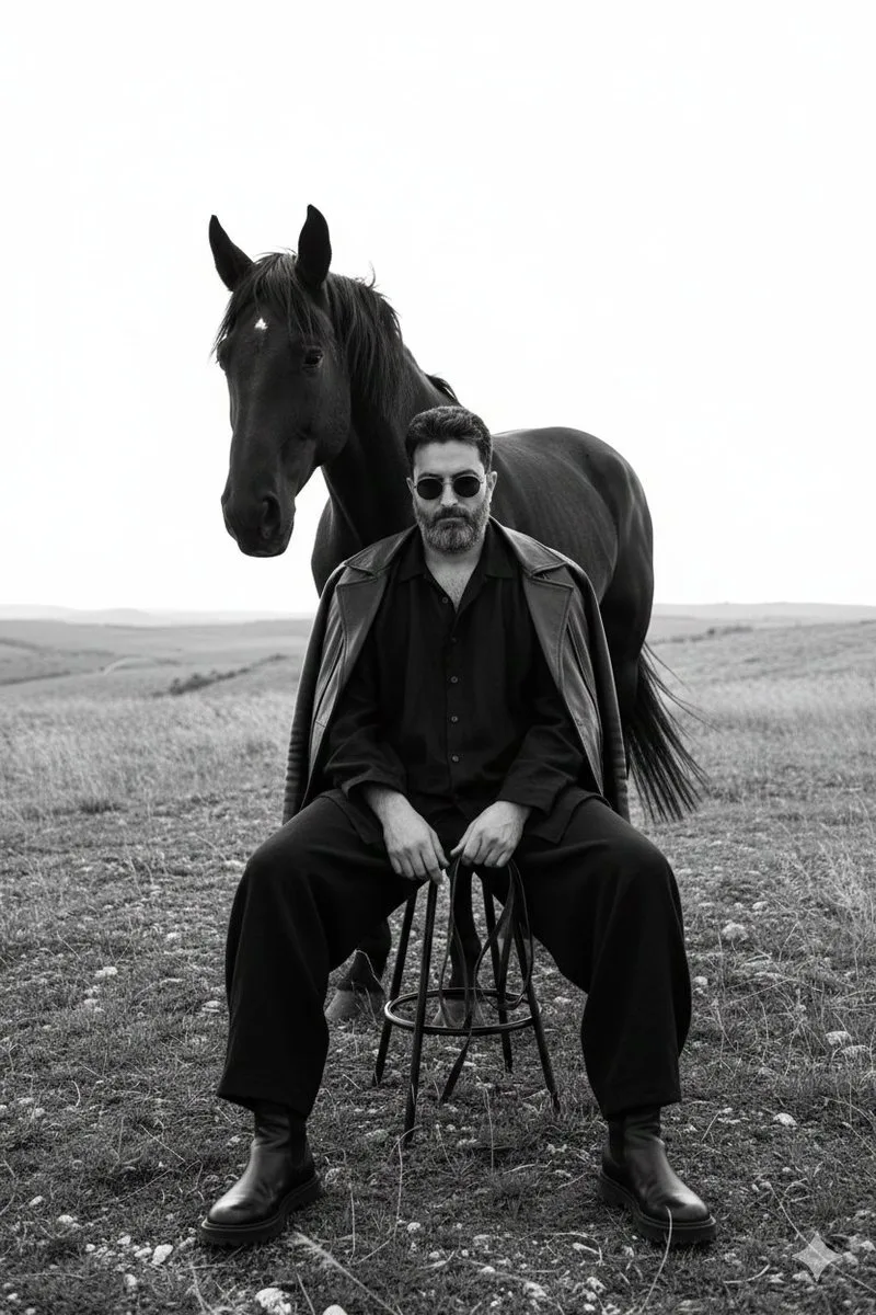 Avant garde fashion with black horse — Sonra