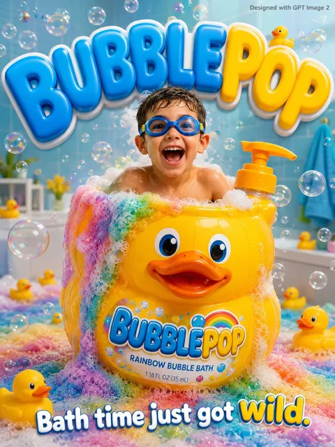 Bubblepop kids bath advertisement poster