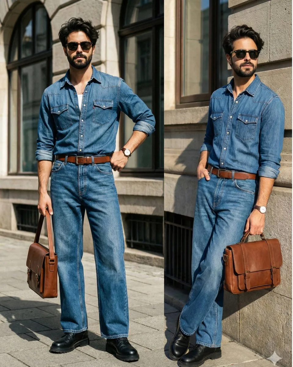 Retro denim street fashion stylish man — After