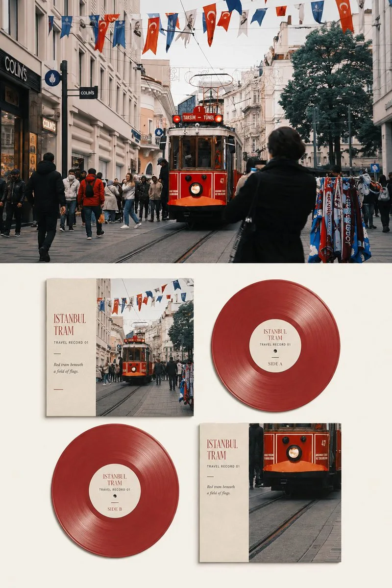 Travel photo to vinyl record visual archive poster — After