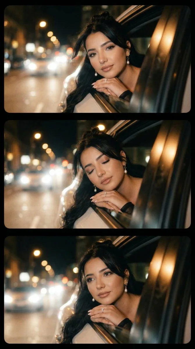 Night drive window micro expressions — After