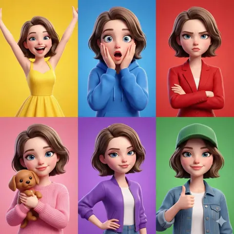 Pixar girl six panel emotions