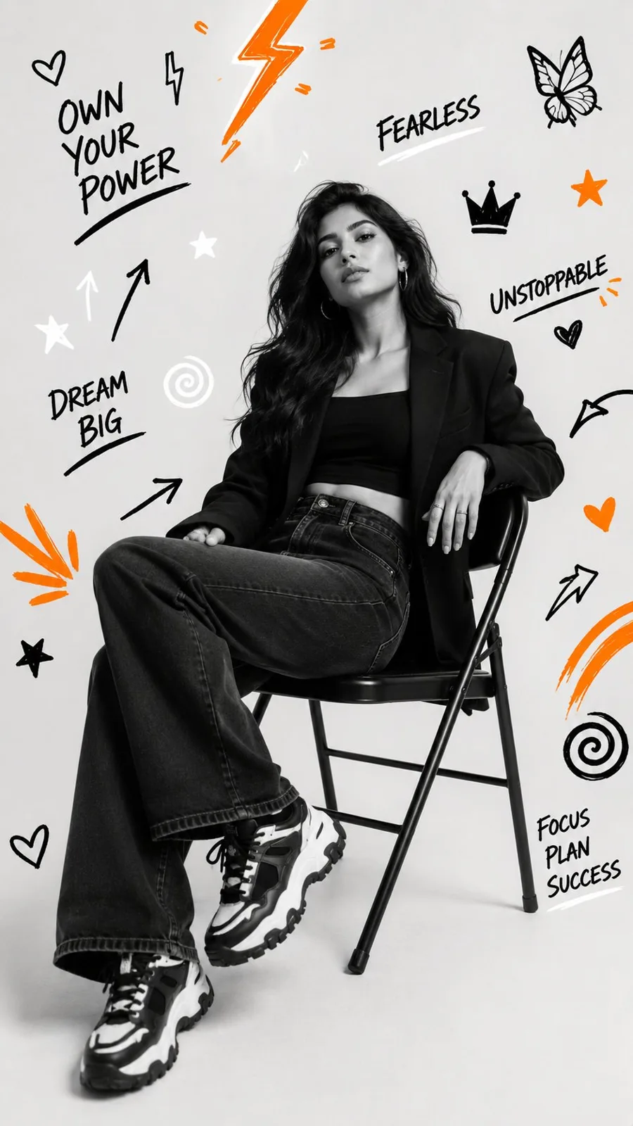 Ultra realistic bw studio portrait graffiti elements — After