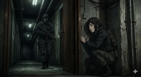Girl hiding vs armed guard